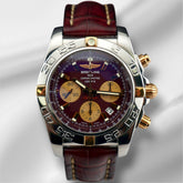 Breitling 44mm Chronomat Red Dial Leather Band Men's Watch 1B0110